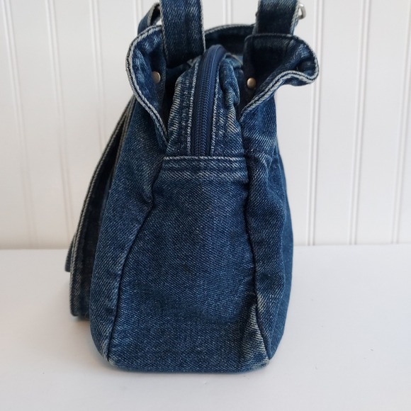 Vtg Denim Bag Embroidered Floral Butterfly Blue Jean Purse Boho Hippie Art Indie - Picture 4 of 13